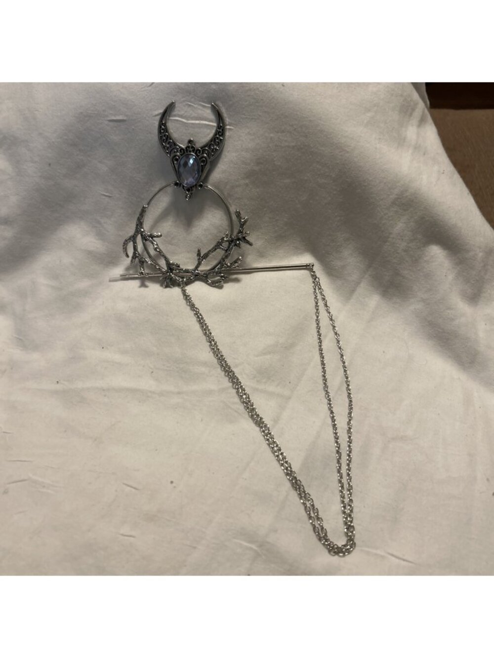 Vintage Style Crescent Moon Hair Pin Clip Claw W/Chain Interchangeable Necklace